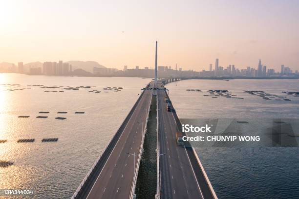 View Of The Shenzhen Bay Bridge Stock Photo - Download Image Now - Shenzhen, Bridge - Built Structure, City