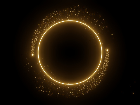Golden ring border with black background 3d render illustration