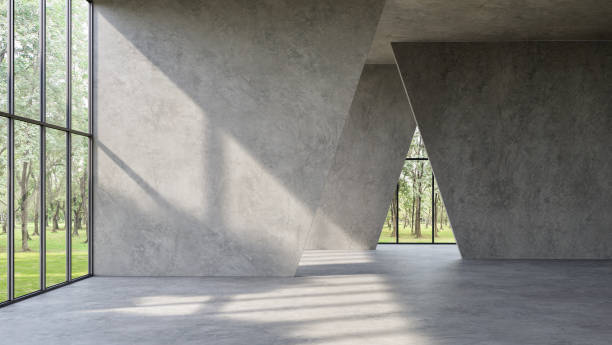 современный лофт стиль пустое пространство интерьера 3d визуализации - concrete building стоковые фото и изображения