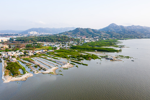 Drone view of Lau Fau Shan village