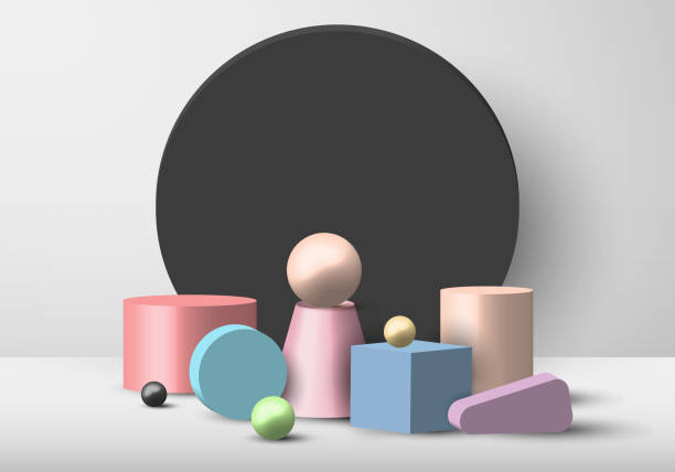 istock Set of 3D geometric object pastel color display on black circle backdrop and white background 1314348149