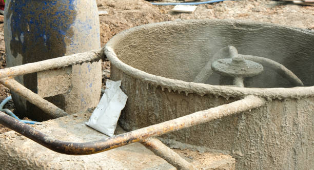 istock side view strong iron Mortar grinder eletric motor for mix liquid concrete for building new house 1314348637