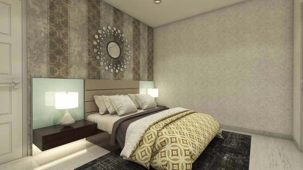 istock Minimalist Bedroom Design In Vintage Style With Comfortable Bed 1314352072