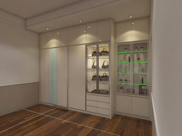 istock Fitting Room Design With Wardrobe Cabinet And Parquet Flooring 1314352232