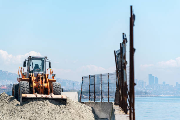 Dredging at a Sandy Beach  with Excavator