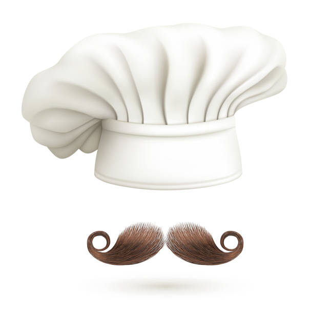 ilustraciones, imágenes clip art, dibujos animados e iconos de stock de realista detallado 3d chef sombrero y bigote conjunto. vector - chef italian culture isolated french culture
