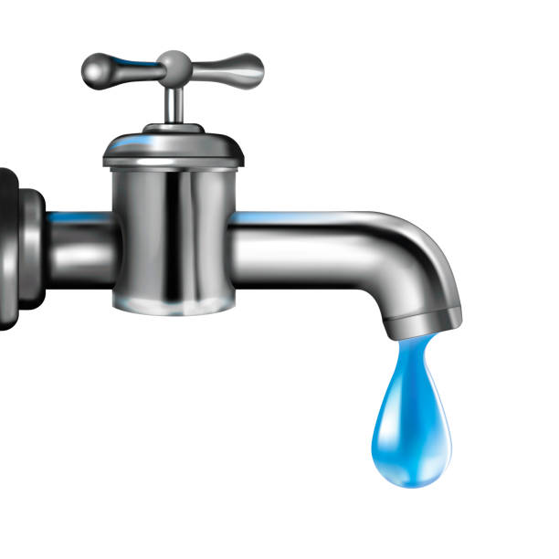 istock Realistic Detailed 3d Metal Water Tap with Blue Drop. Vector 1314353669