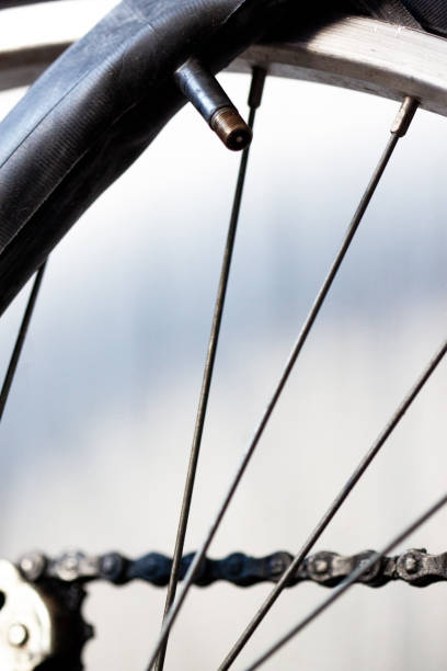istock Bicycle wheel with inner tube puncture, macro shot 1314354066