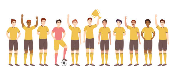 illustrations, cliparts, dessins animés et icônes de cartoon color characters people soccer team concept. vecteur - goalie soccer soccer player teenage boys