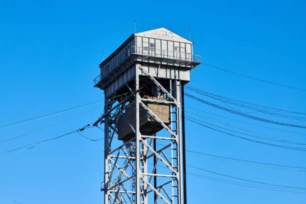 istock Two-tier vertical lift bridge with railways car road 1314357982