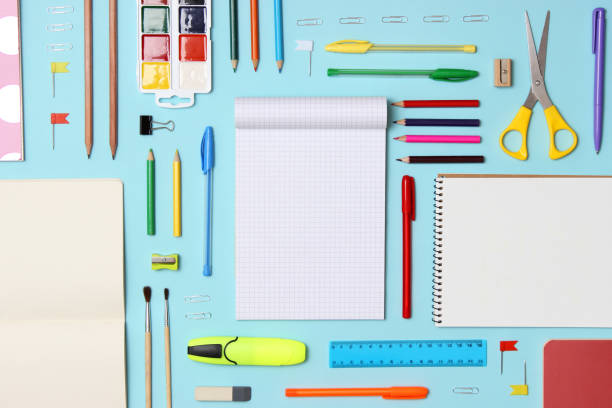 istock Office supplies on a colored background close-up. Back to school concept 1314359819