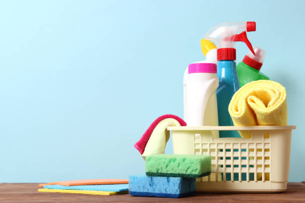 istock Means for cleaning and disinfection close-up on a colored background. 1314361202