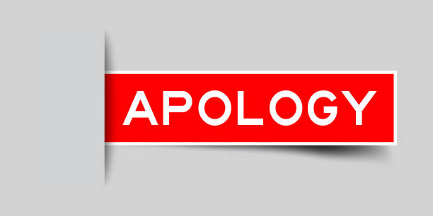 ilustrações de stock, clip art, desenhos animados e ícones de inserted red color label sticker with word apology on gray background - closed sadness reconciliation sign