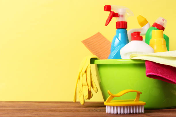 istock Means for cleaning and disinfection close-up on a colored background. 1314362903