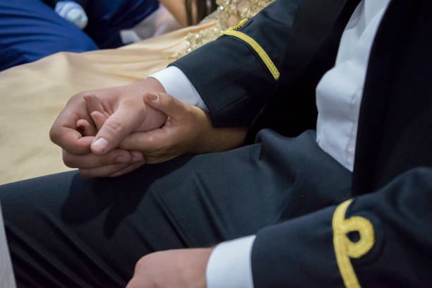 istock Light touch of hands, army couple. 1314363837