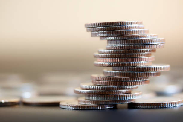 istock Asia coins stacked on different position, thinking different, new idea, new thinking on bokeh background. 1314365167