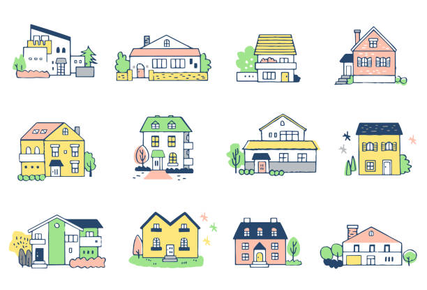 zestaw różnego rodzaju domów - australia house home interior housing development stock illustrations