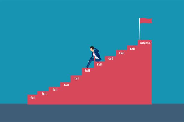 istock Businessman gives up before reach the success flag 1314366046