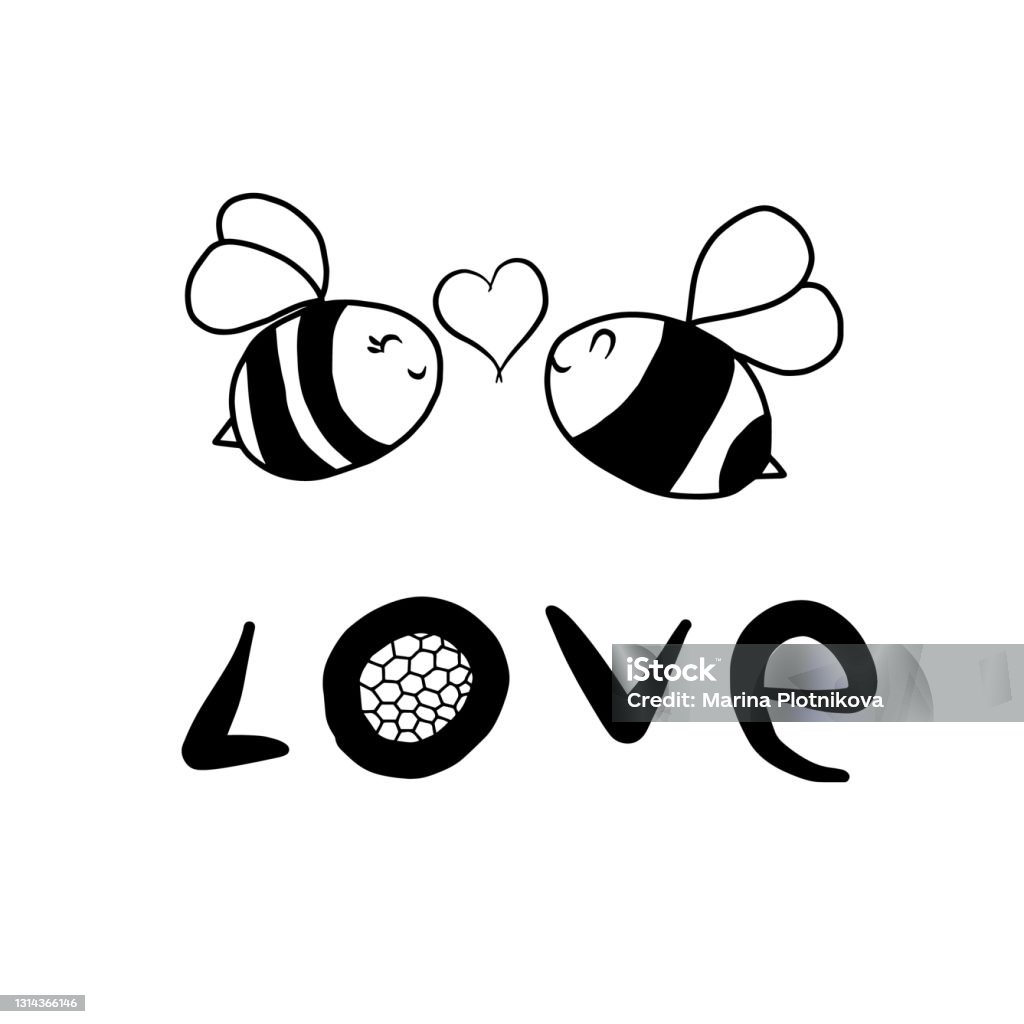 Cute Cartoon Bees In Love Illustration On White Background Vector Stock  Illustration - Download Image Now - iStock