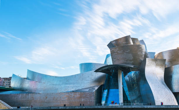 Panoramic view of the Guggenheim Museum on the bank of the Nervion river in Bilbao, Spain.