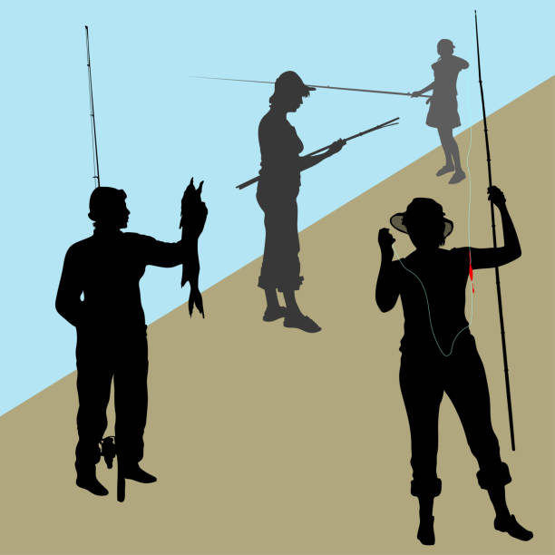 40+ Woman Fishing Silhouette Stock Illustrations, Royalty-Free
