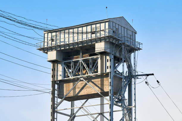 istock Two-tier vertical lift bridge with railways car road 1314372365