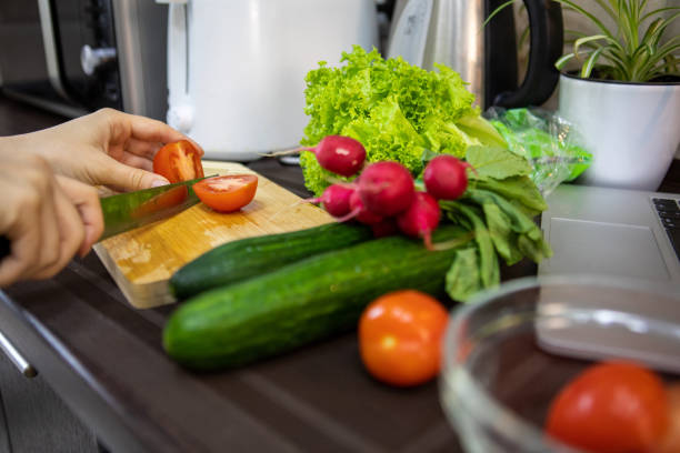 istock overhead top view of kitchen cook table with vegetables 1314372378