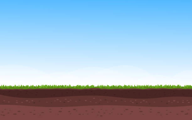 Soil layers with grass and blue sky Soil layers with green grass and high blue sky. Fertile land background ecology concept vector illustration grounds illustrations stock illustrations