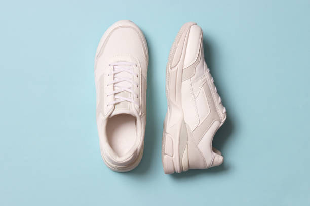 istock women's sneakers on a colored background top view. Women's shoes. 1314372722