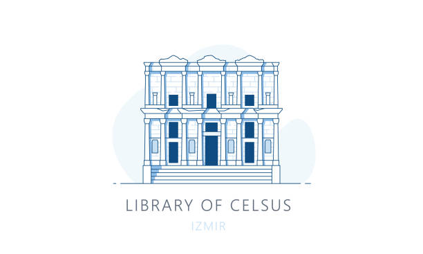 ilustrações, clipart, desenhos animados e ícones de biblioteca de celso, izmir.o famoso marco de izmir, local de atração turística, ilustração vetorial de horizonte, gráficos de linha para páginas web, aplicativos móveis e polígrafo. - izmir