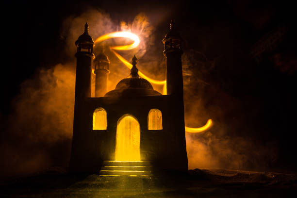 istock A realistic Mosque miniature with windows at night. Festive greeting card, invitation for Muslim holy month Ramadan Kareem. 1314374583