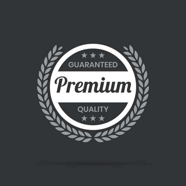 ilustrações de stock, clip art, desenhos animados e ícones de trendy white badge - premium, guaranteed quality - crown black banner white