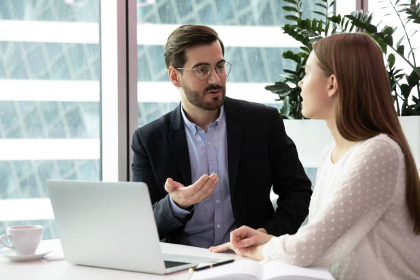 istock Businesspeople talk brainstorming using laptop at workplace 1314375743