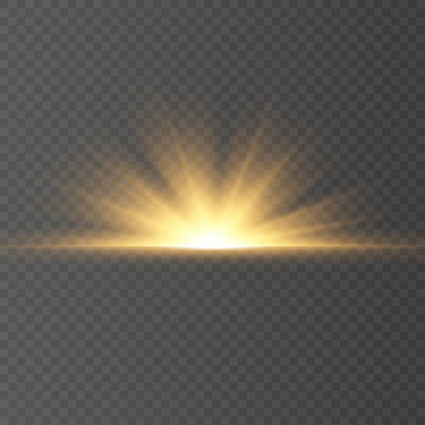 illustrazioni stock, clip art, cartoni animati e icone di tendenza di progettazione peciale della luce solare o effetto luminoso. tramonto o alba. raggi di sole. lampo luminoso. png leggero. elemento decor. sfondo trasparente isolato. - ray