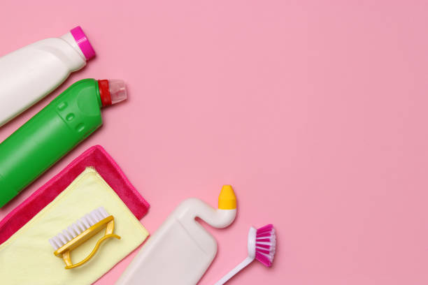 istock Means for cleaning and disinfection close-up on a colored background. 1314379516