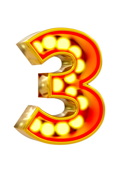 istock Golden 3d number three with Light bulb glowing isolated on white background 1314380042