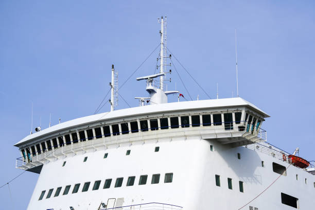 captain bridge with radar system on the big cruise ferry ship - sea safety antenna radar imagens e fotografias de stock