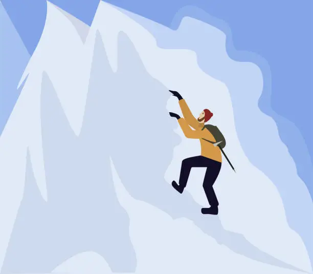 Vector illustration of Mountains and rock climber