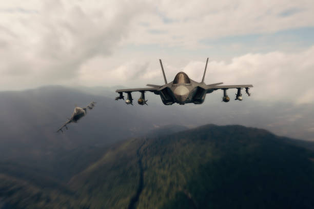 istock F-35 Lightning II aircrafts flying over mountains. 1314382751