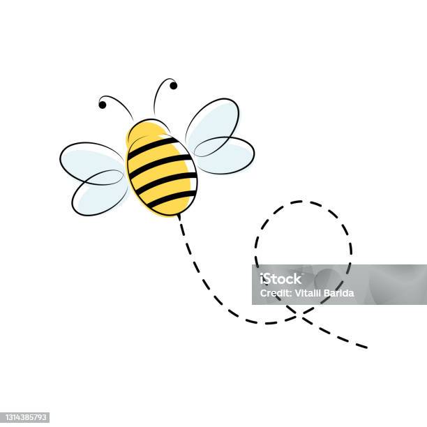 Bee Flying On A Dotted Route Stock Illustration - Download Image Now - Bee, Footpath, Track - Imprint