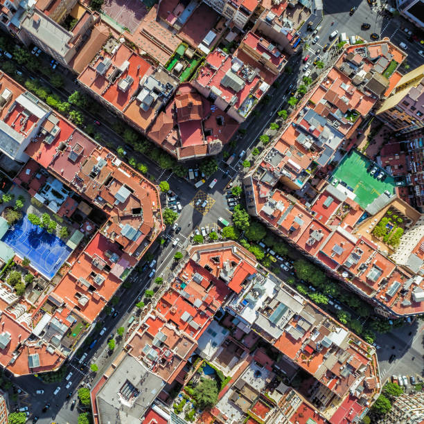 istock Barcelona top down view of typical urban grid in Eixample district, Spain 1314386924