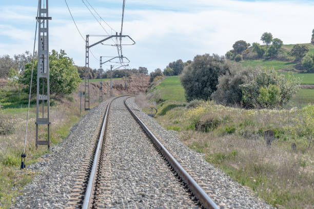 istock View of railroad rails with rails and catenary 1314388108