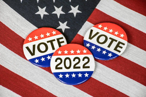 Election 2022 Campaign Pins on Flag stock photo