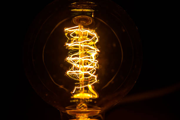 Beautiful retro luxury interior bulb lighting lamp decor glowing in dark. Selective focus