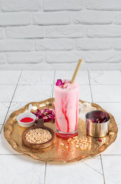 Fresh Rooh Afzah Drink with Rosewater and nuts for Ramadan