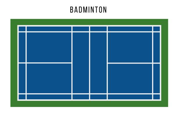 ilustraciones, imágenes clip art, dibujos animados e iconos de stock de vista superior de la corte de bádminton. - tennis court tennis net indoors