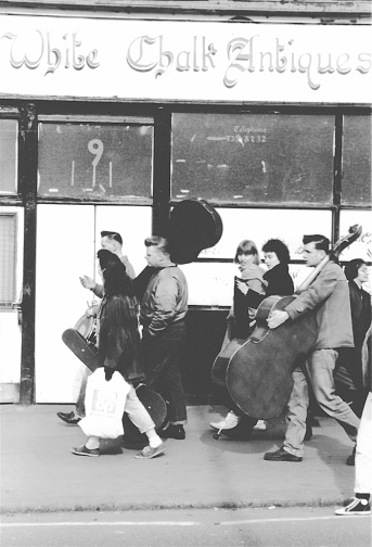 This is a Black and White image of Musicians at Camden Market.