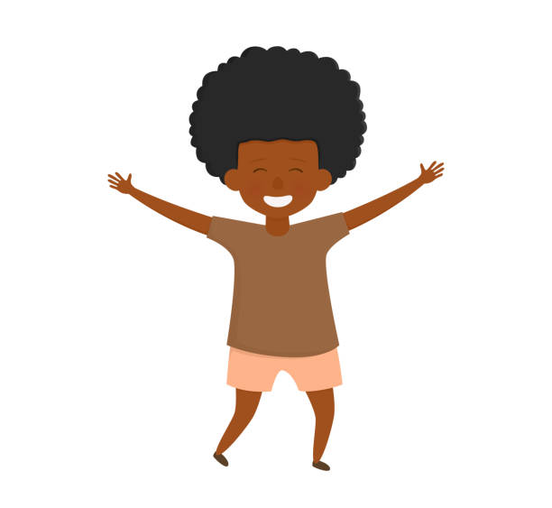 счастливый мультипликационный персонаж изолирован на белом фоне. - mixed race person white background color image people stock illustrations