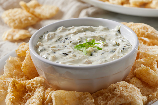 Spinach Dip with Crispy Pork Rinds