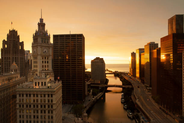 Sunrise in Chicago stock photo